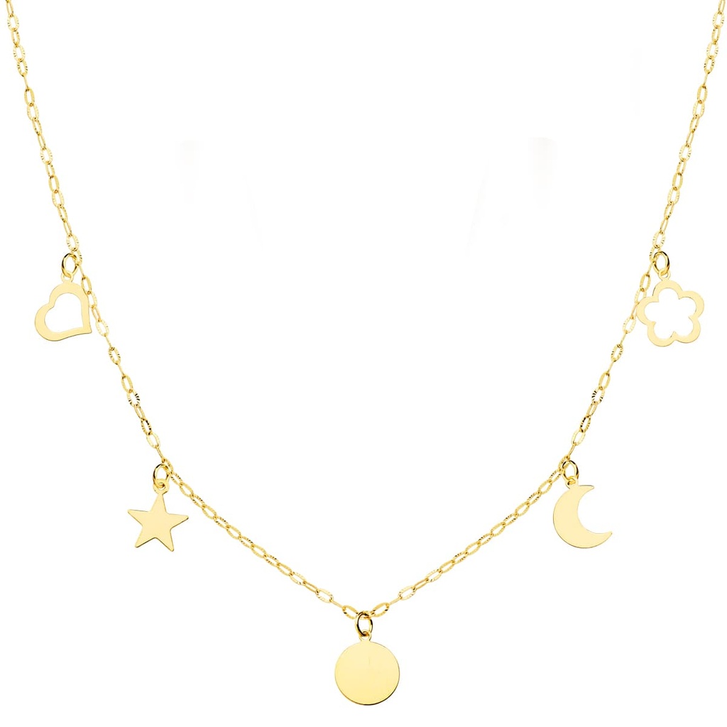 18K GARGANTILLA ORO AMARILLO CHAPAS MOTIVOS 6 MM CADENA FORZADA 45 CM