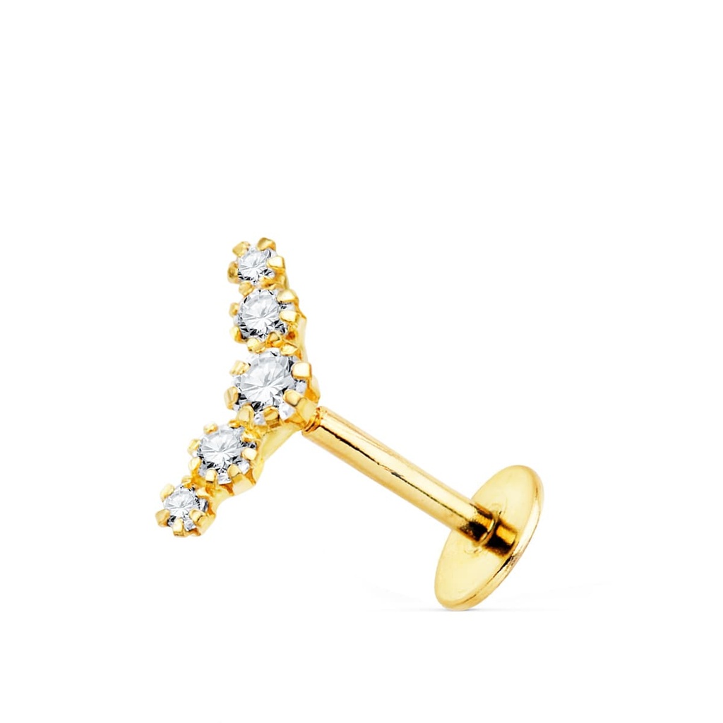 18K PIERCING OREJA ORO AMARILLO 5 CIRCONITAS EN GARRAS 10X3 MM