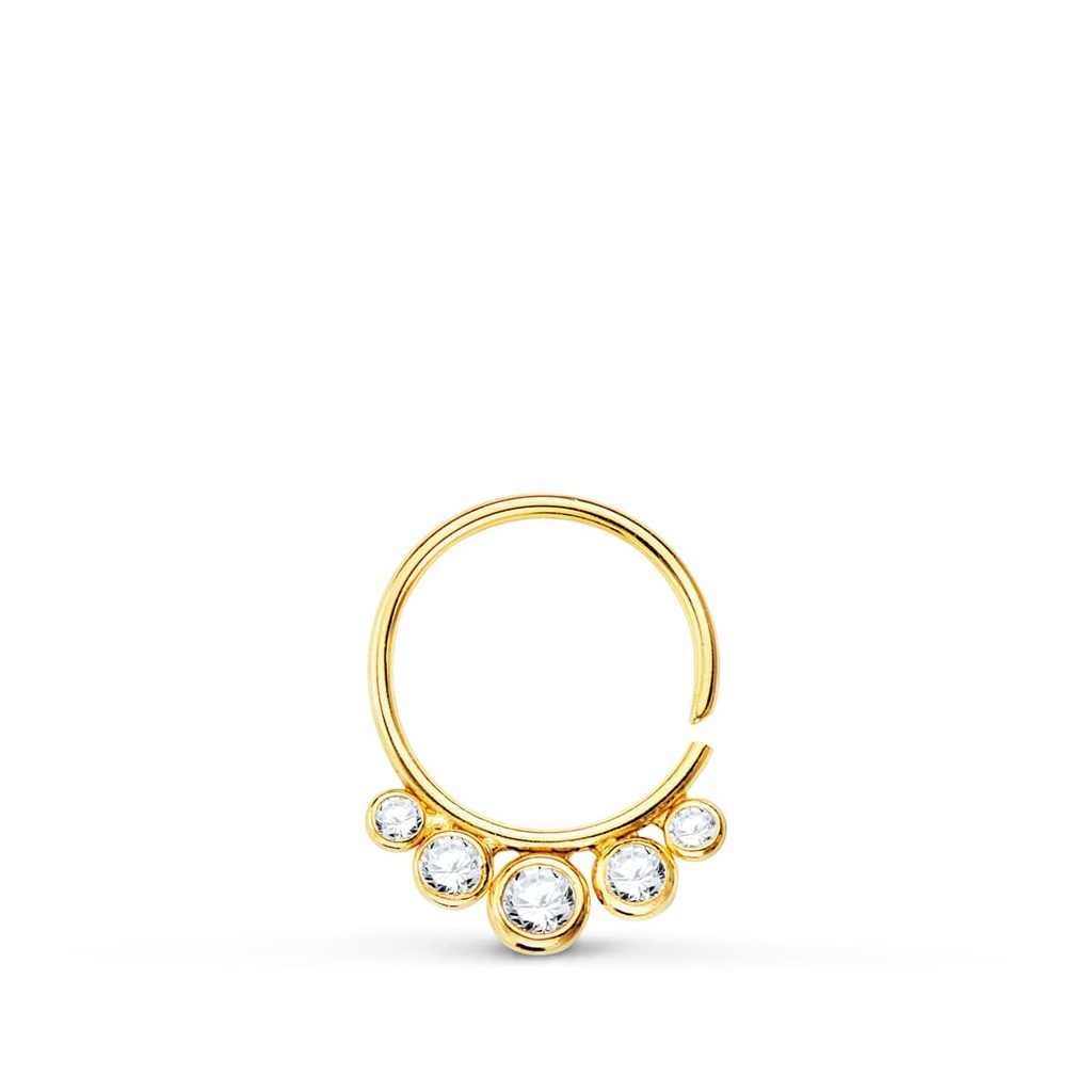 18K PIERCING OREJA ORO AMARILLO REDONDO CON CIRCONITAS 13X10 MM