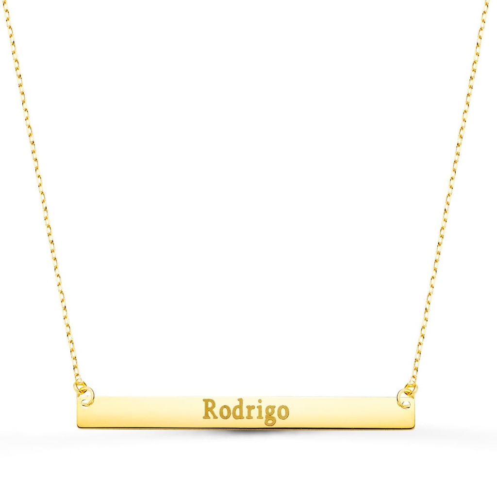 18K COLGANTE ORO AMARILLO CHAPA HORIZONTAL BRILLO 40X4 MM CADENA 44+2 CM