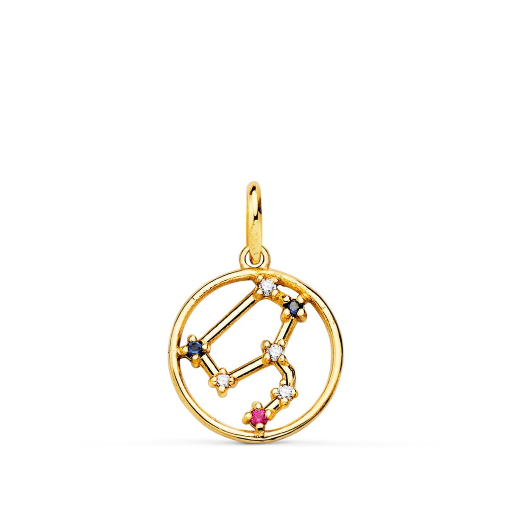 18K COLGANTE ORO AMARILLO HOROSCOPO LEO CONSTELACIONES CIRCONITAS COLOR 12 MM