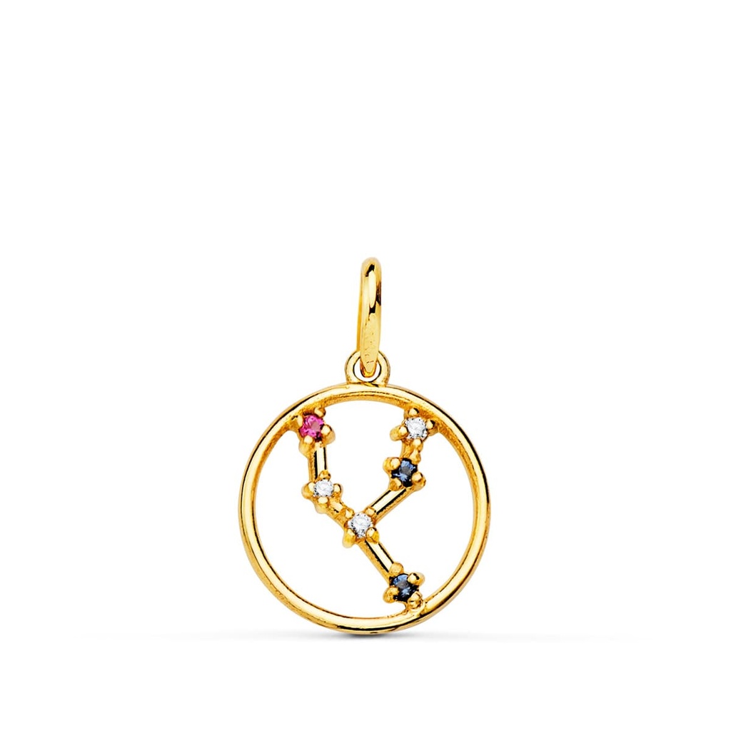18K COLGANTE ORO AMARILLO HOROSCOPO TAURO CONSTELACIONES CIRCONITAS COLOR 12 MM