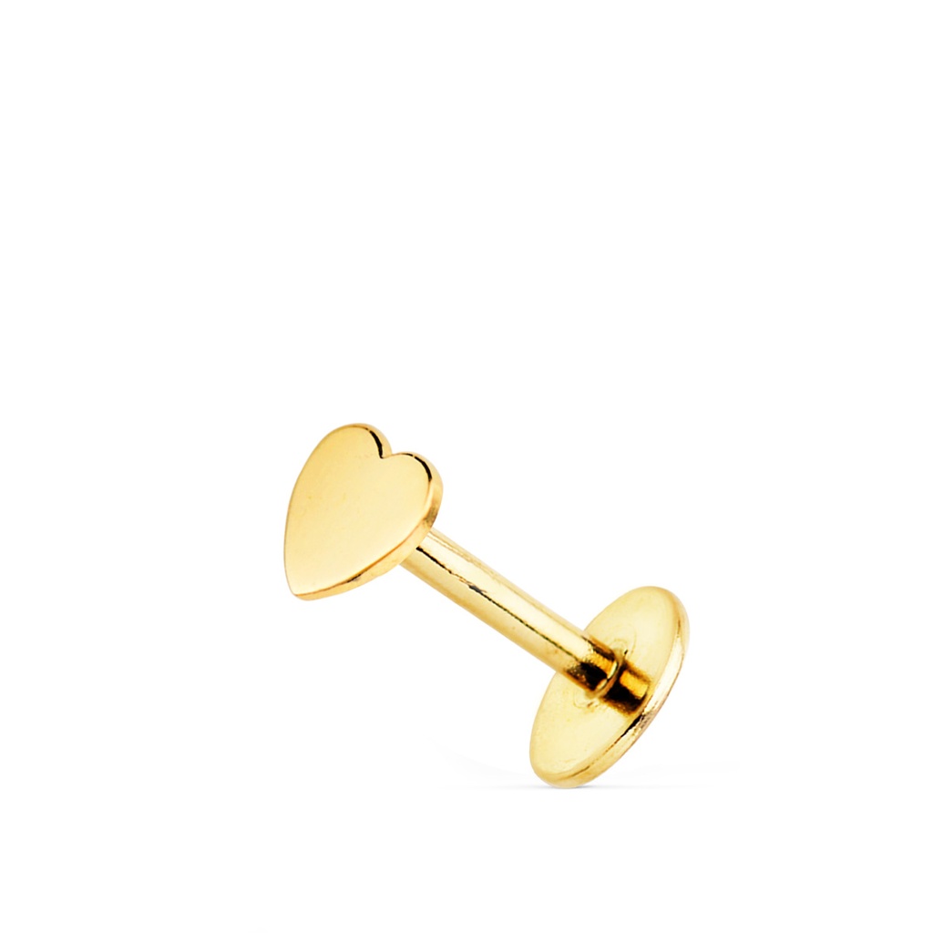 18K PIERCING DE OREJA ORO AMARILLO CON CORAZON 5 X 3 MM. CIERRE ROSCA