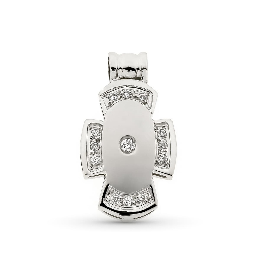 18K CRUZ HUECA ORO BLANCO CON CIRCONITAS 21X12 MM