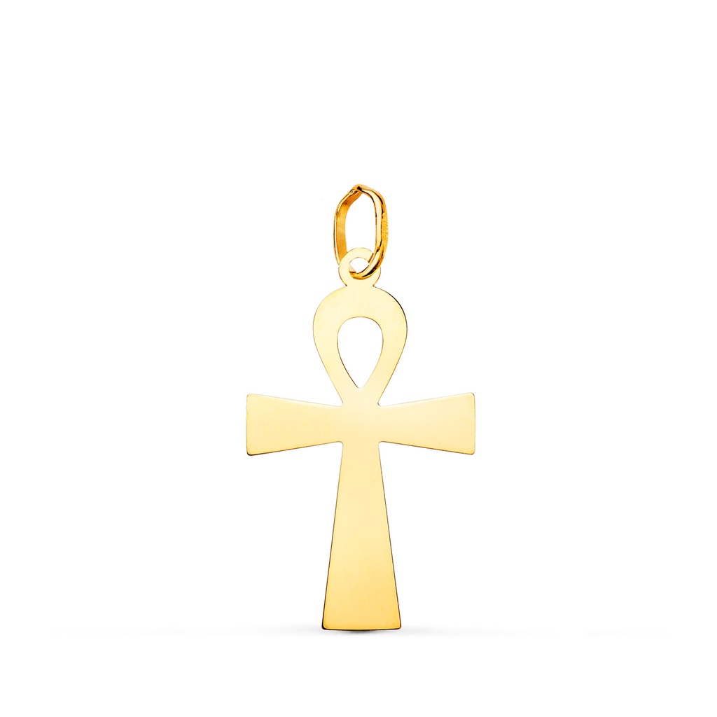 18K COLGANTE ORO AMARILLO BRILLO CRUZ DE LA VIDA 22 X 13 MM