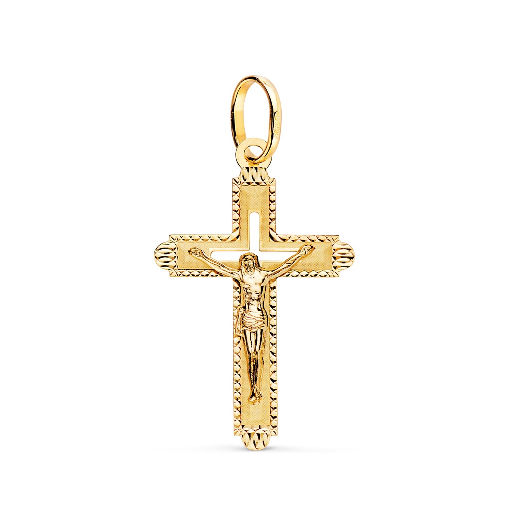 18K CRUZ ORO AMARILLO CON CRISTO TALLADA 27 X 17 MM