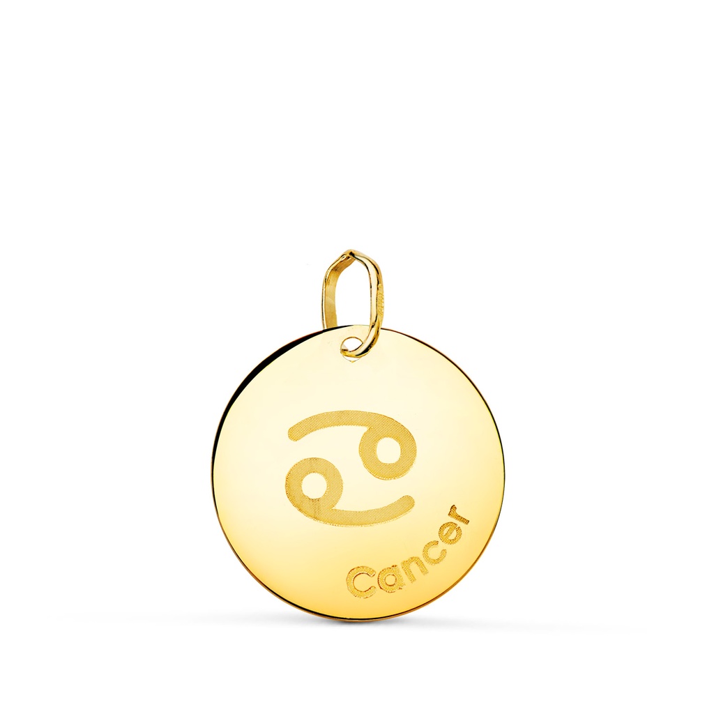 18K COLGANTE ORO AMARILLO HOROSCOPO CANCER EN FRANCES BRILLO 16 MM