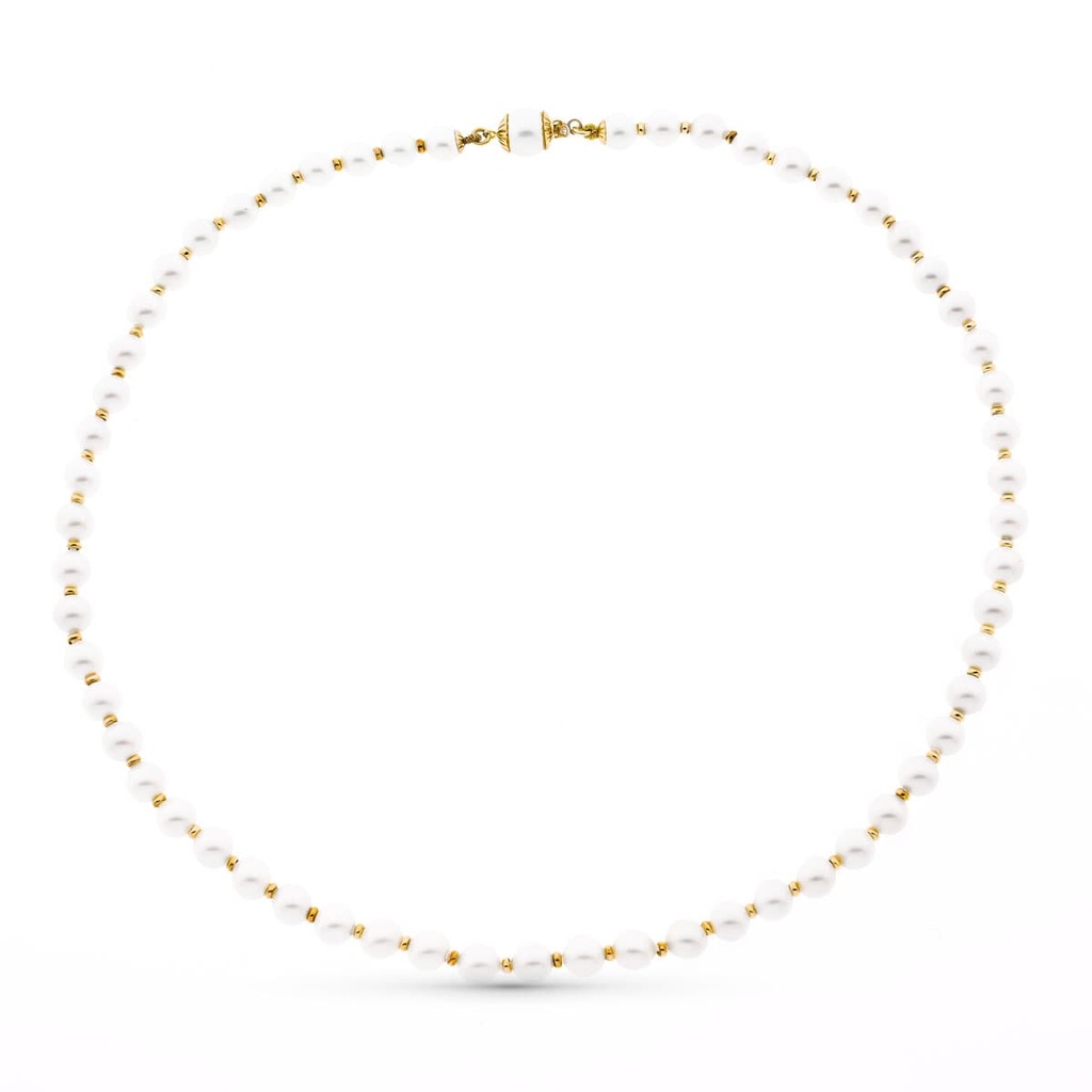 18K COLLAR PERLA 6 MM BOLITAS Y CIERRE DE ORO AMARILLO 45CM