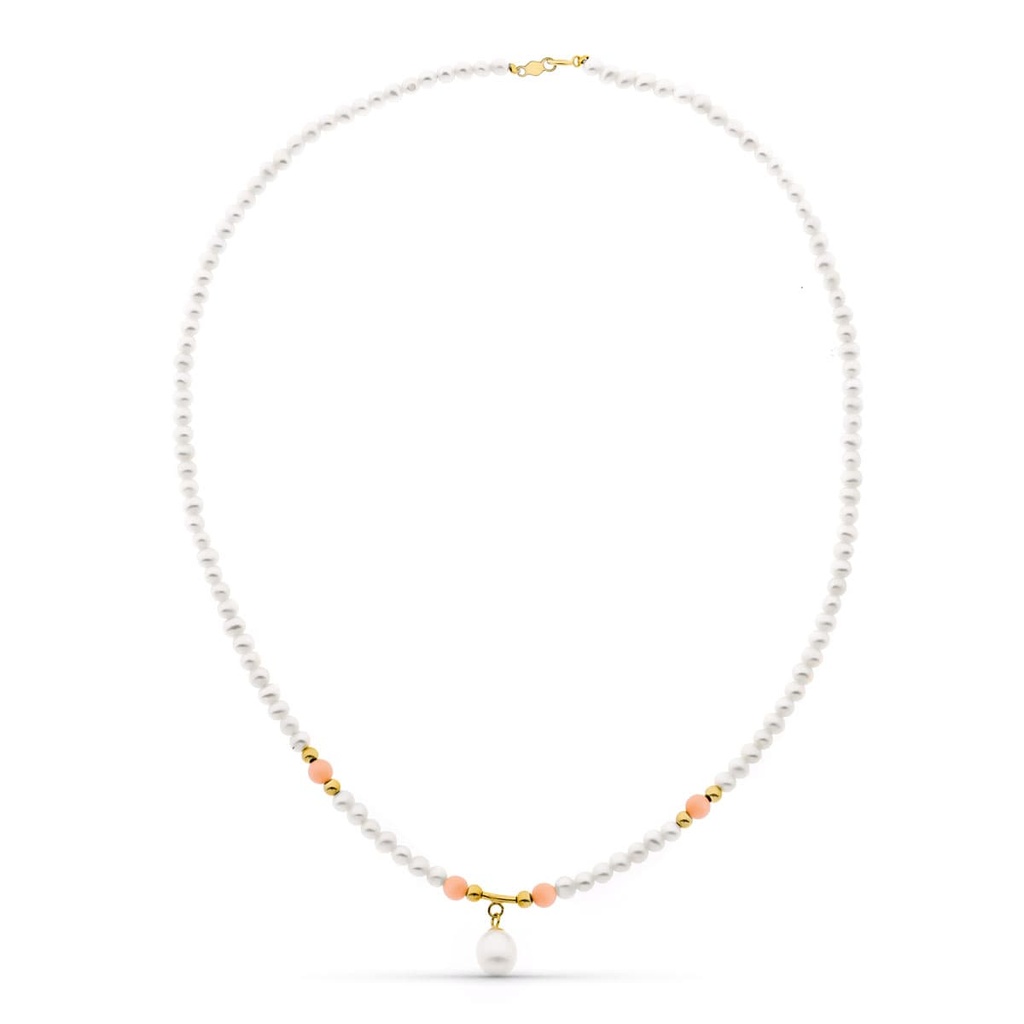18K COLLAR ORO AMARILLO PERLA CONCHA NATURAL Y PERLA ROSA