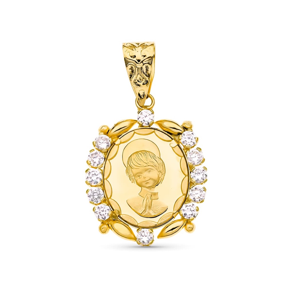 18K MEDALLA ORO AMARILLO COMUNION CIRCONITAS 19X15 MM