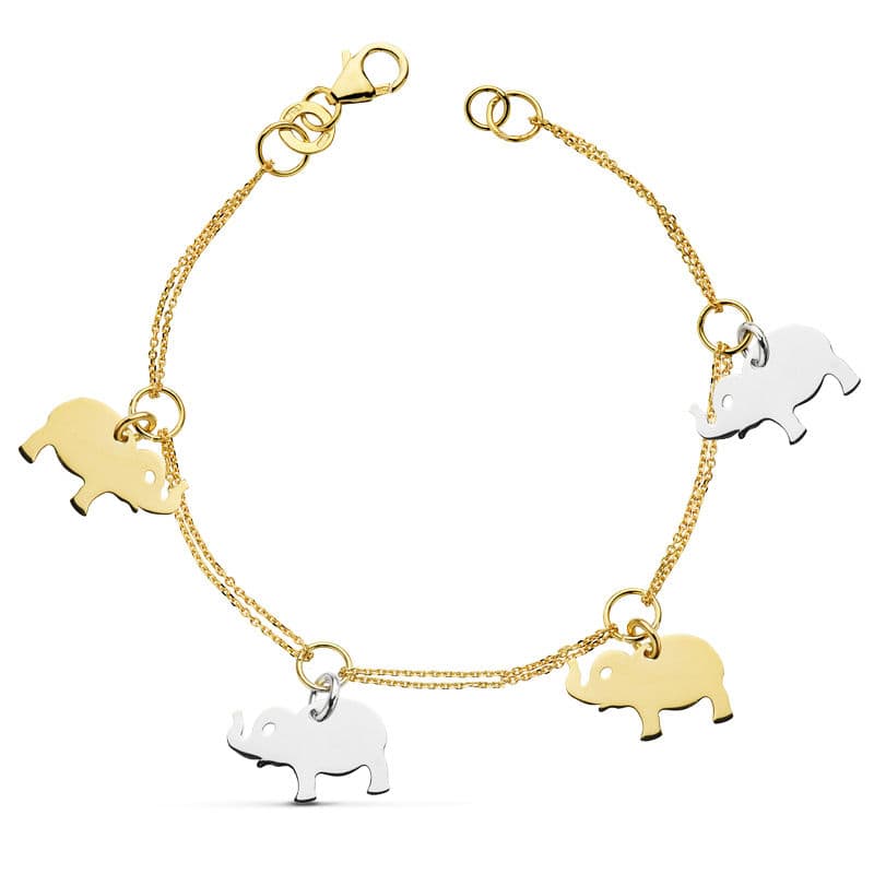 18K PULSERA BICOLOR ELEFANTES 19CM