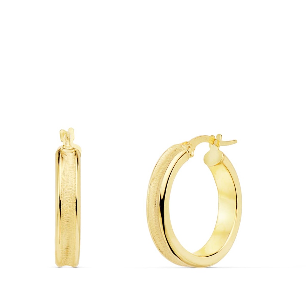 18K AROS ORO AMARILLO REDONDOS MATE Y BRILLO 19X4 MM