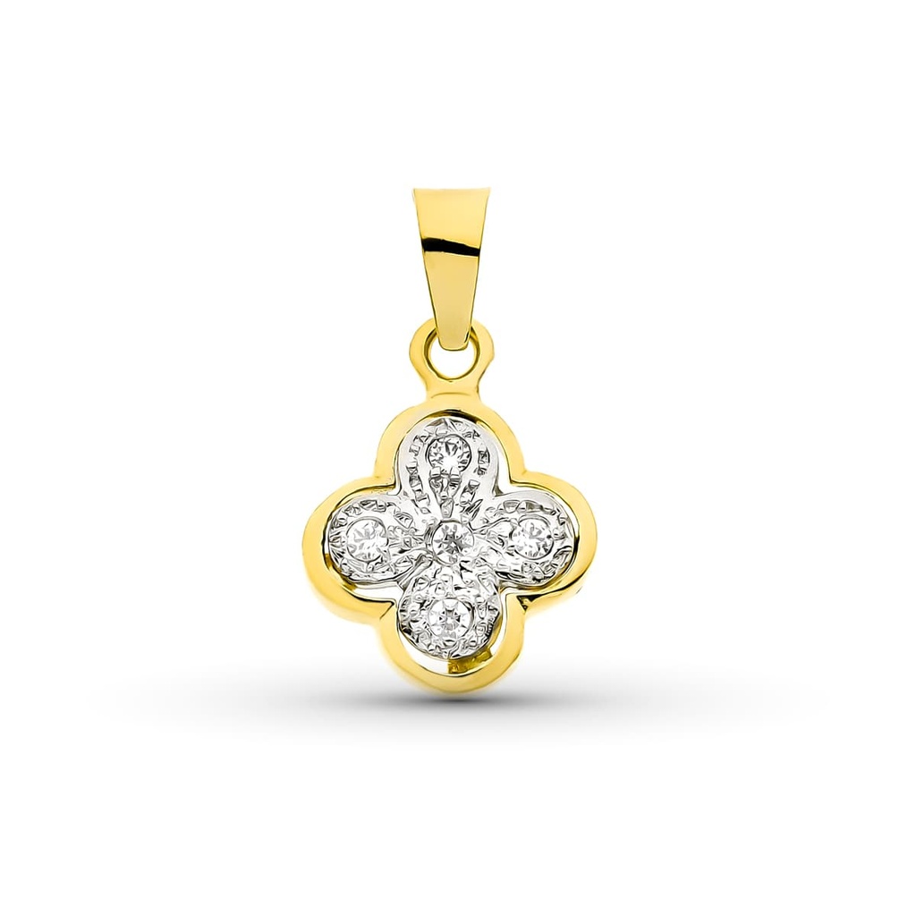 18K CRUZ ORO BICOLOR CON CIRCONITAS 14X11 MM