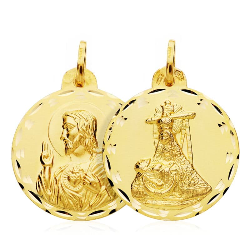 18K ESCAPULARIO VIRGEN DE LAS ANGUSTIAS CORAZON DE JESUS 24 MM
