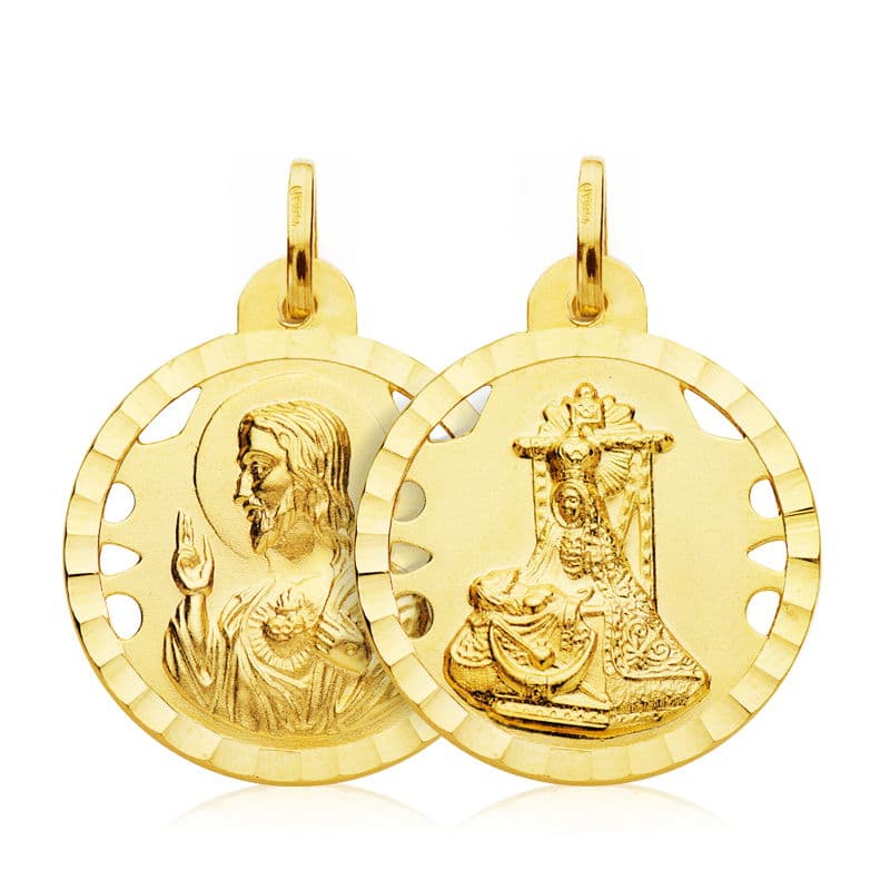 18K ESCAPULARIO VIRGEN DE LAS ANGUSTIAS CORAZON DE JESUS 22 MM