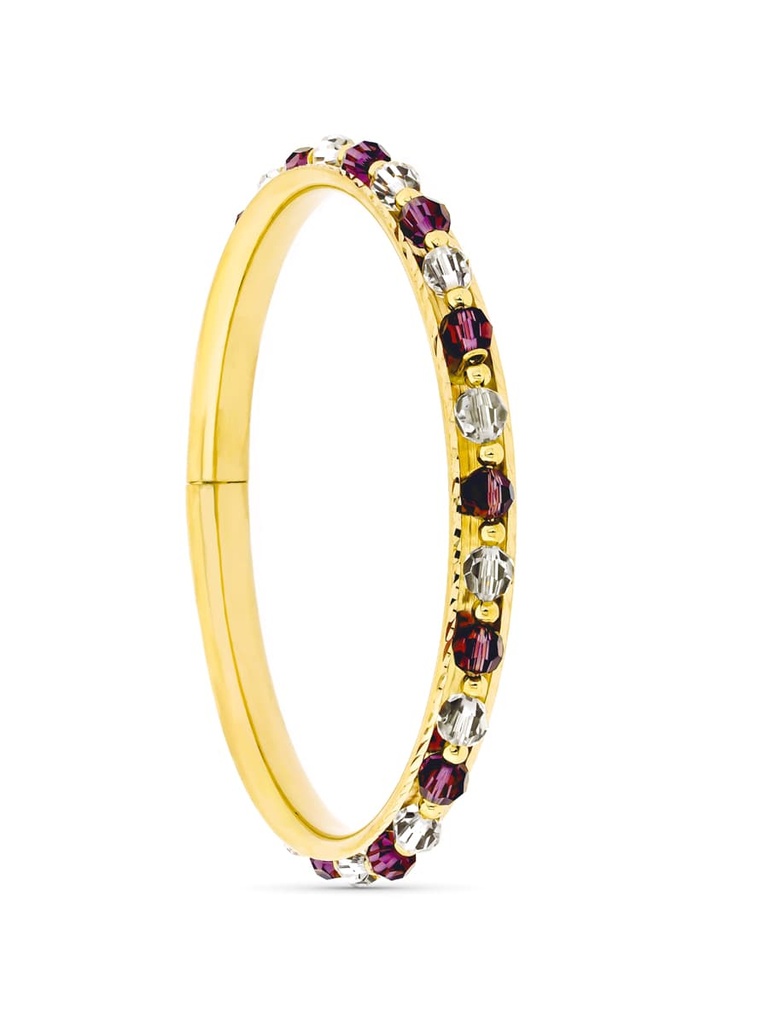18K PULSERA RIGIDA CON PIEDRAS ROJA Y BLANCA