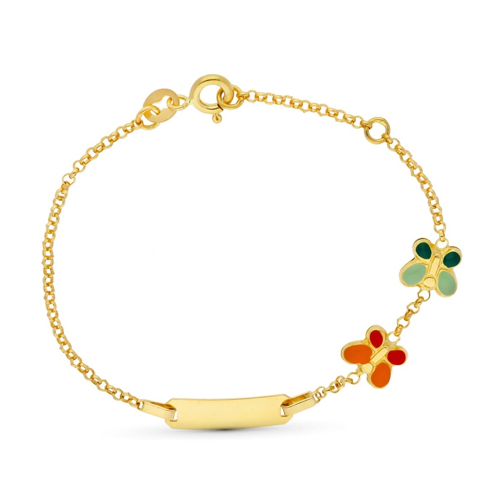 18K ESCLAVA ORO AMARILLO MARIPOSAS ESMALTE 16 CM