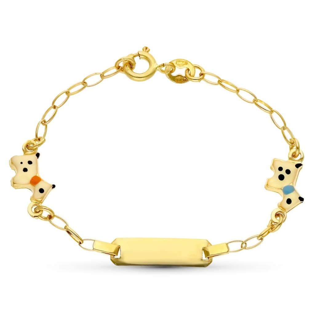 18K ESCLAVA ORO AMARILLO PERRITOS. 13.5 CM