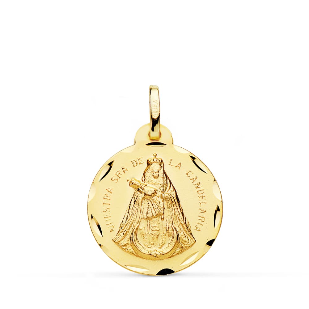 18K MEDALLA NUESTRA SEÑORA DE LA CANDELARIA TALLADA 20 MM