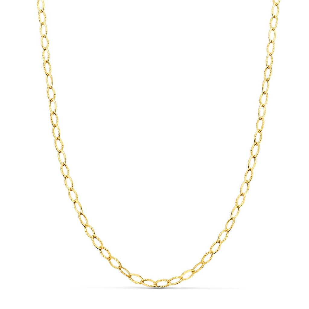 18K CADENA ORO AMARILLO FORZADA TALLADA HUECA LARGO 40 CM ANCHO 2.5 MM