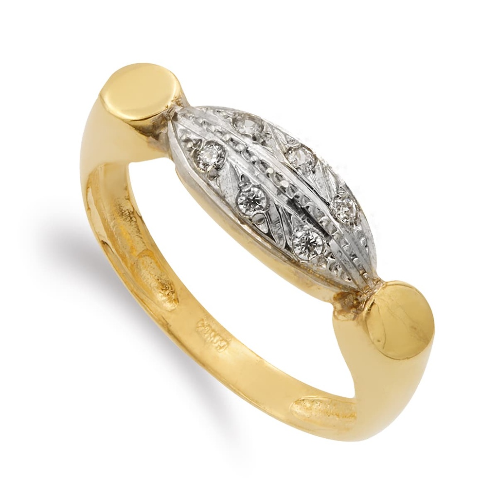 18K SORTIJA ORO BICOLOR MOTIVO OVAL CON CIRCONITAS ANCHO 7 MM