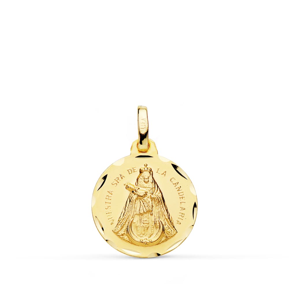 18K MEDALLA NUESTRA SEÑORA DE LA CANDELARIA TALLADA 16 MM