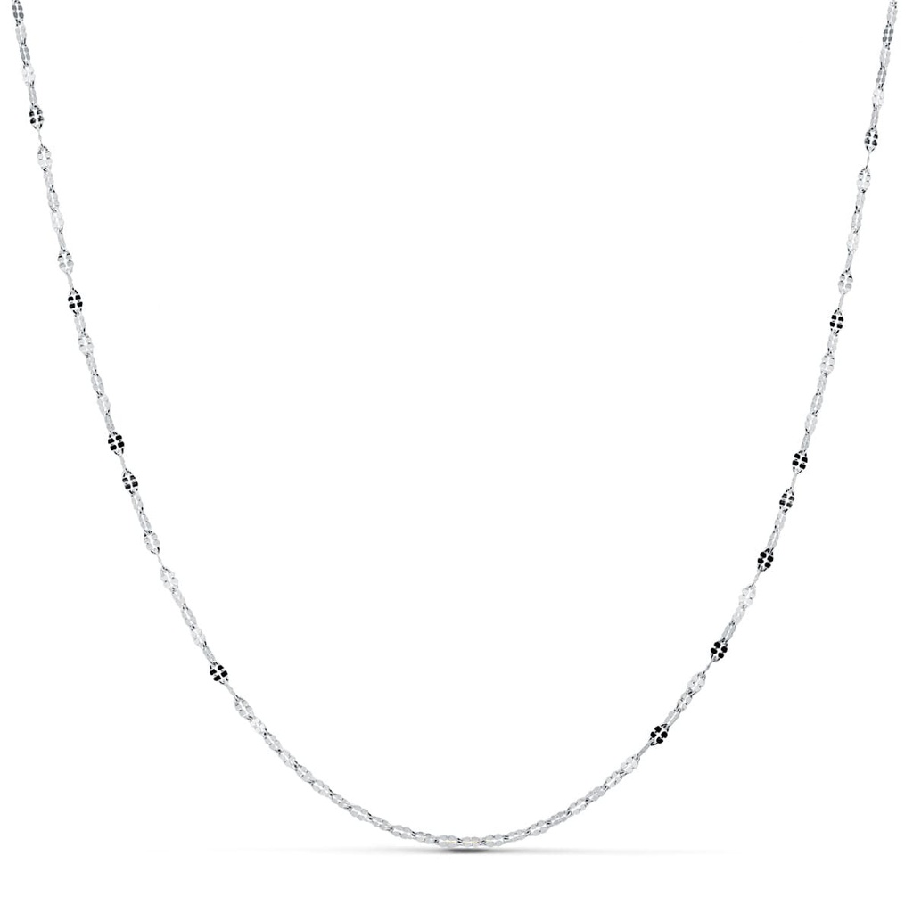 18K CADENA MACIZA ORO BLANCO ESLABONES PLANOS TALLADOS 1.5 MM 40 CM