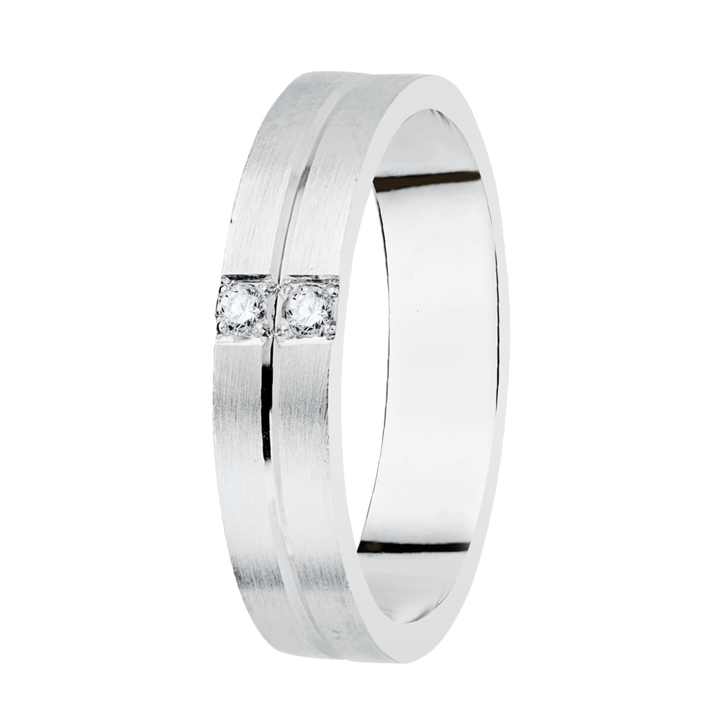 18K ALIANZA ORO BLANCO MATIZADA 4 MM DIAMANTES 0.06 QTS.