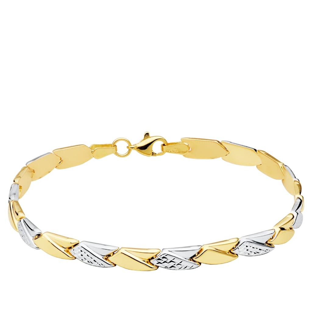 18K PULSERA BICOLOR ESTAMPACION 19 CM