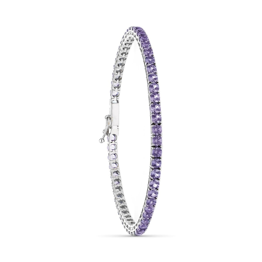 18K PULSERA ORO BLANCO PIEDRAS AMATISTAS 19 CM