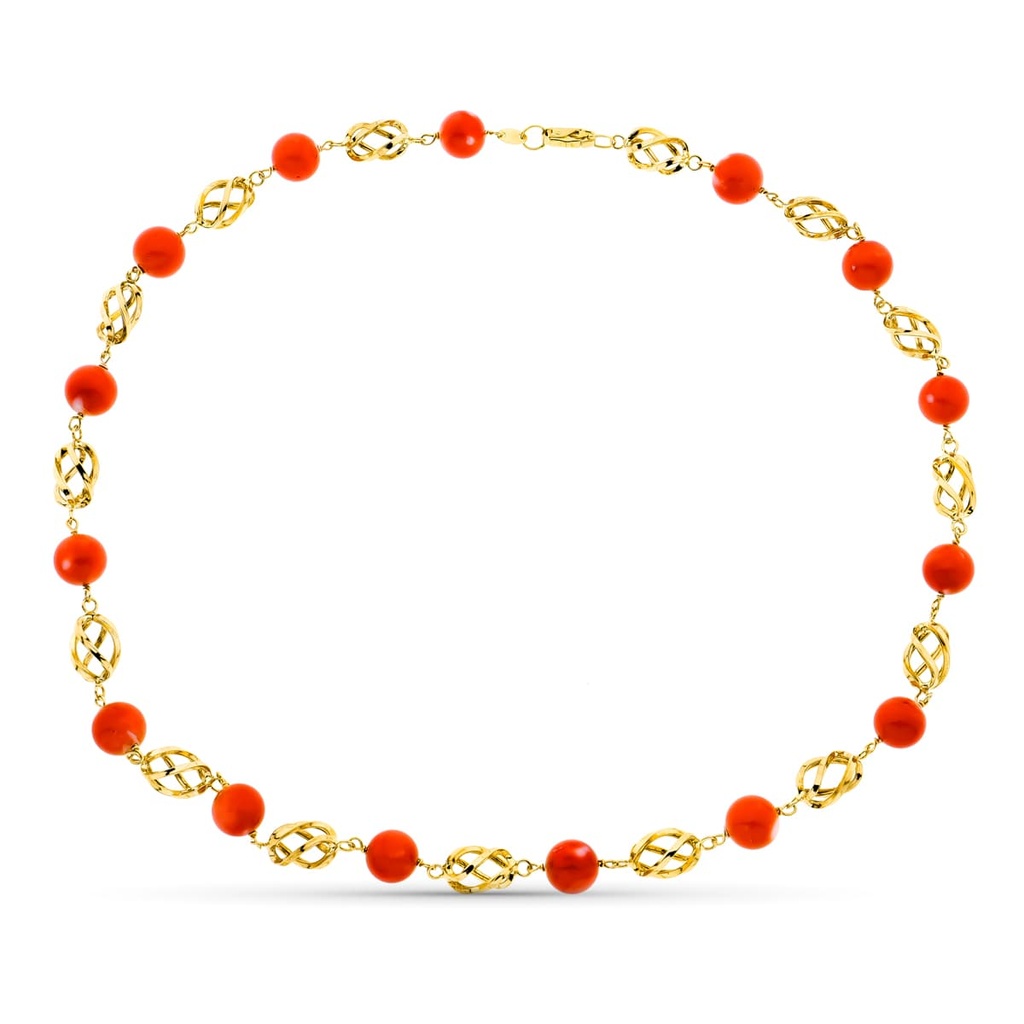 18K COLLAR ORO AMARILLO JAULA CORAL FINO JAPONES 9-9.5 MM 50CM
