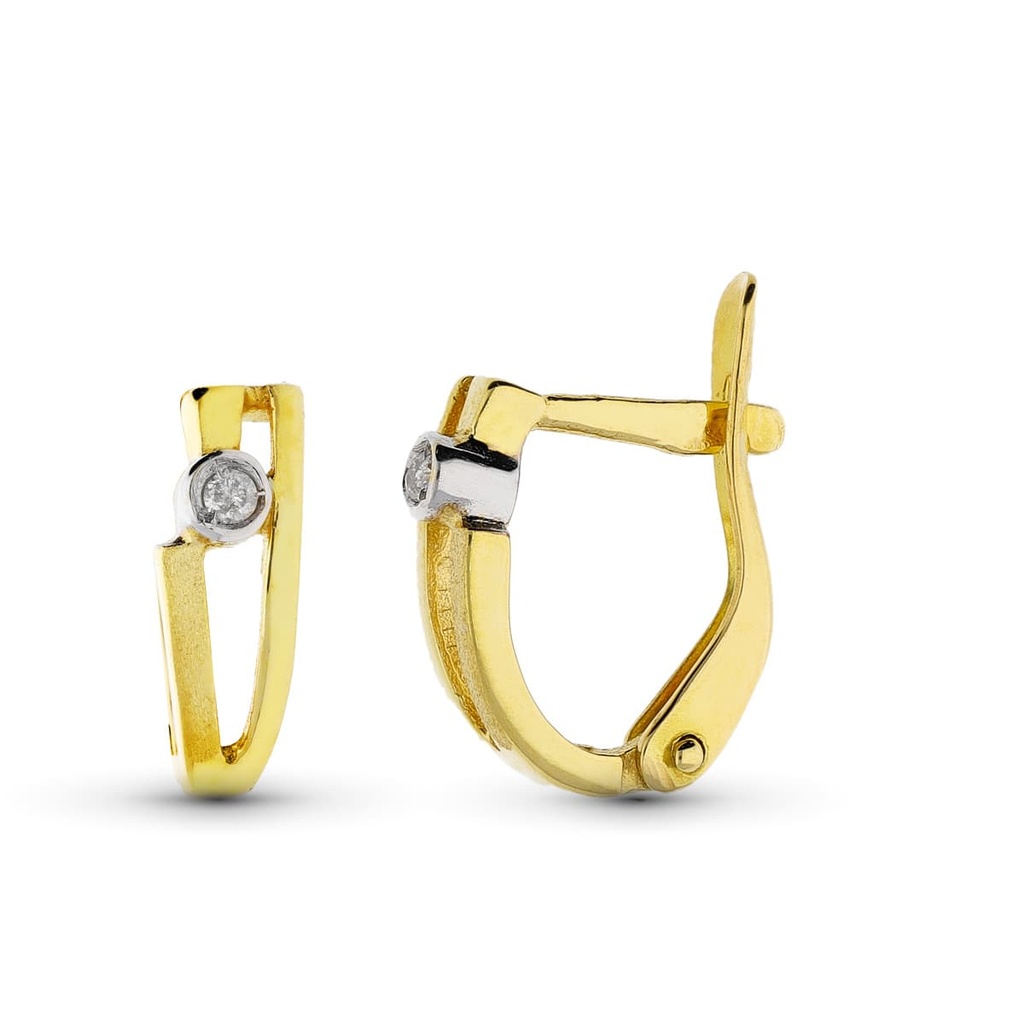18K PENDIENTES ORO BICOLOR DIAMANTES TALLA BRILLANTE 10X3 MM