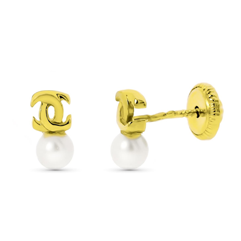 18K PENDIENTES ORO AMARILLO CON DIAMANTES Y PERLAS