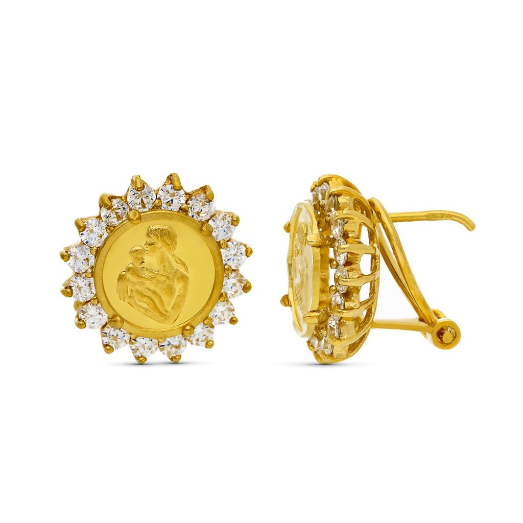 18K PENDIENTES ORO AMARILLO MONEDA MADRE. 14X13 MM