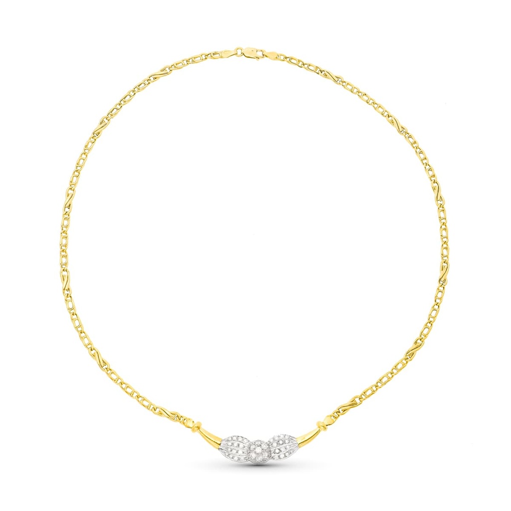 18K GARGANTILLA ORO BICOLOR MOTIVO CENTRAL CUAJO CIRCONITAS