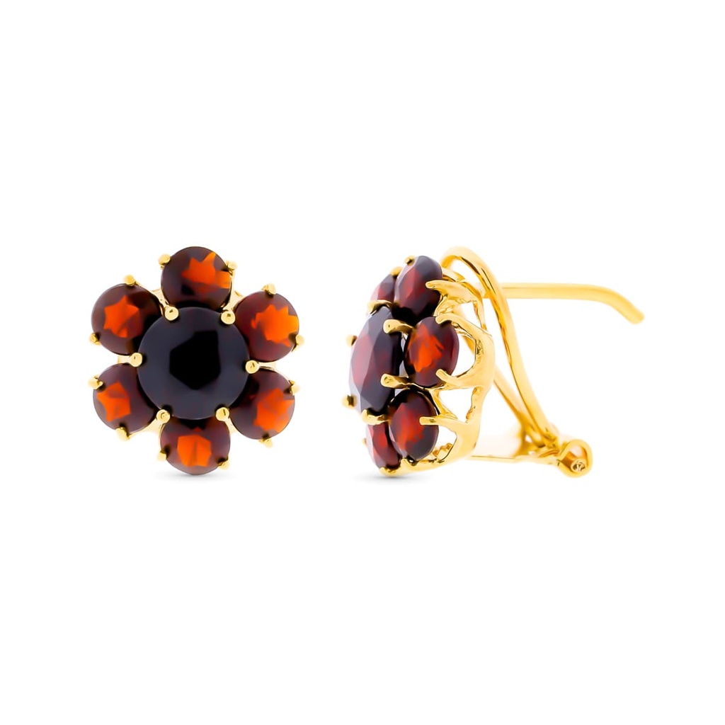 18K PENDIENTES ORO AMARILLO Y GRANATES 12X12 MM