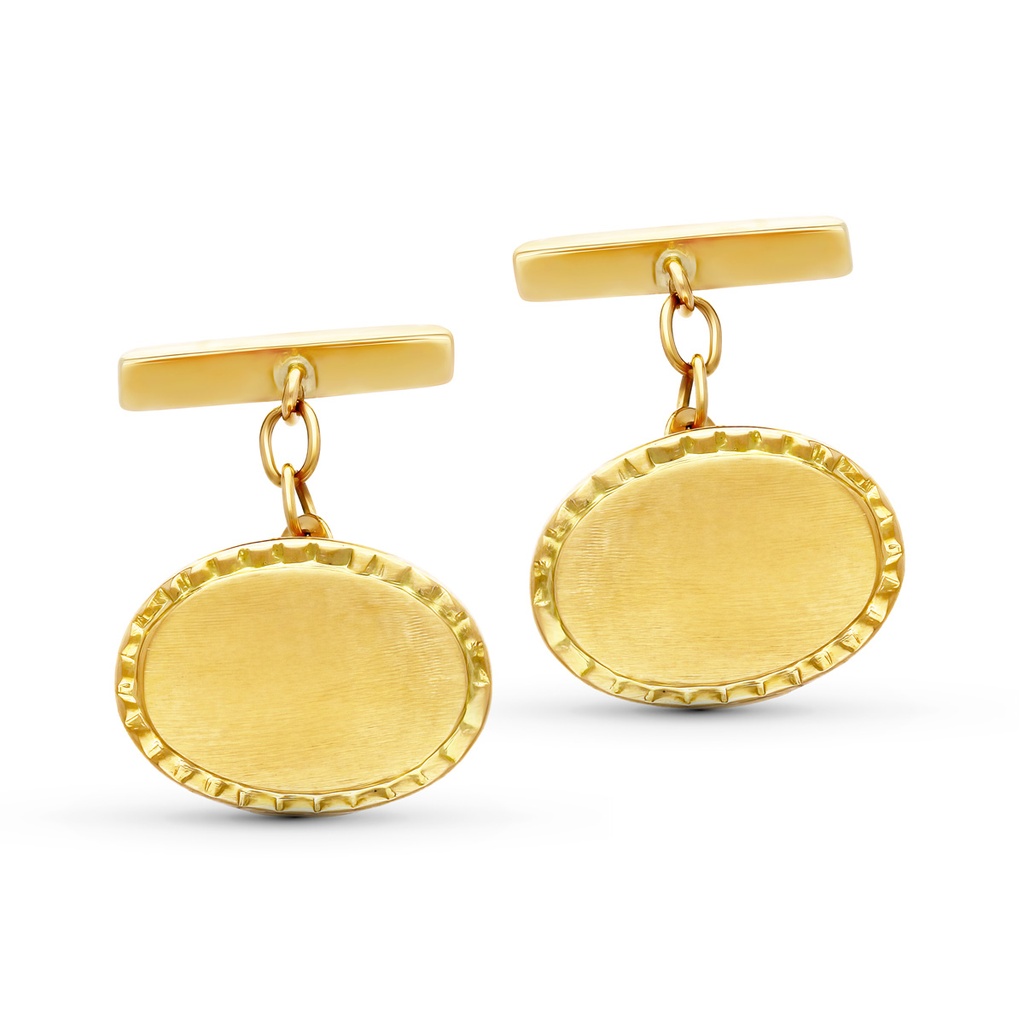 18K GEMELOS ORO AMARILLO OVAL MATE Y BRILLO 17.5X13 MM
