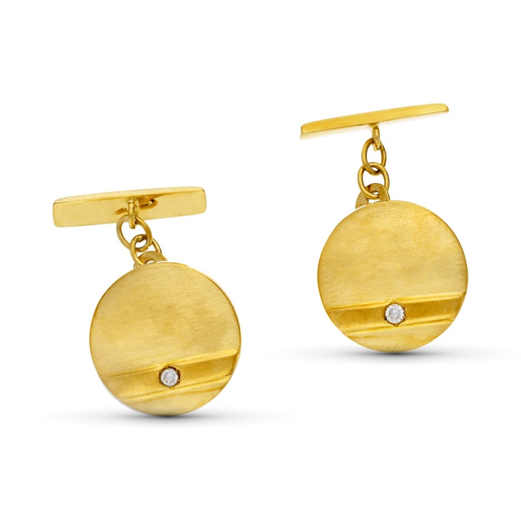 18K GEMELOS ORO AMARILLO CIRCONITAS REDONDO MATE Y BRILLO