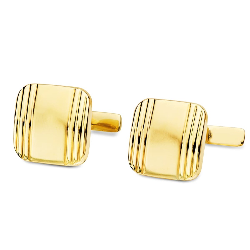 GEMELOS ORO AMARILLO CUADRADOS MATE Y BRILLO 14X14 MM CIERRE RIGIDO OSCILANTE
