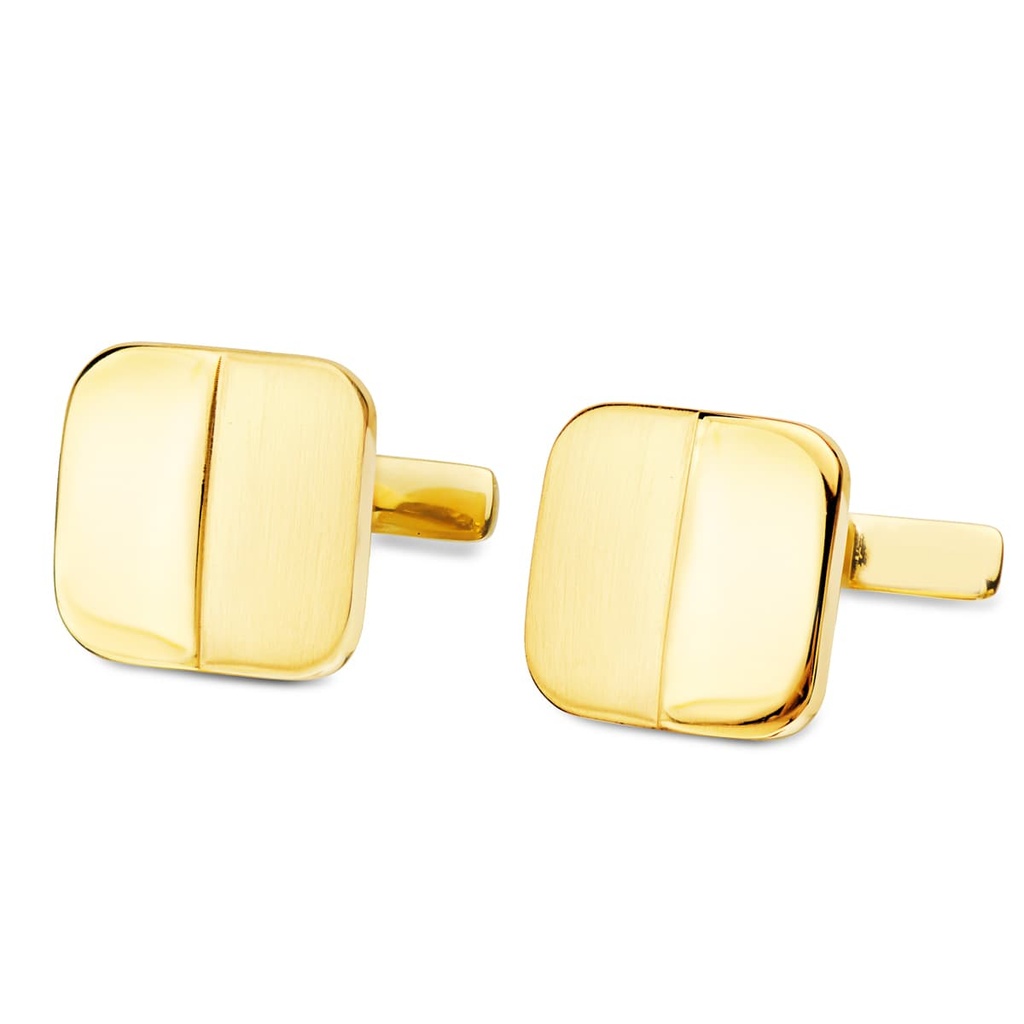GEMELOS ORO AMARILLO CUADRADOS MATE Y BRILLO 14X14 MM CIERRE RIGIDO OSCILANTE