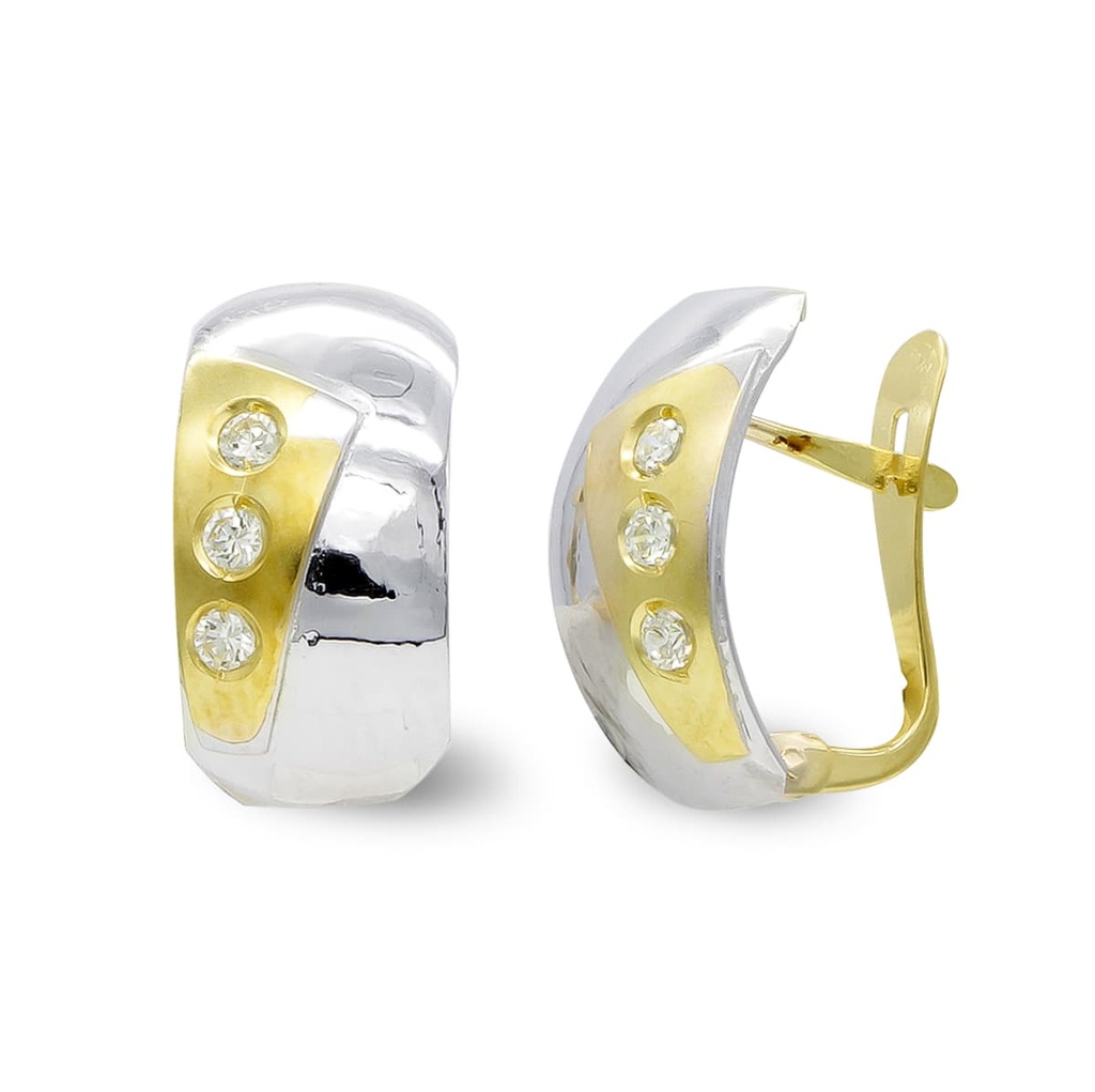 18K PENDIENTES ORO BICOLORMATE Y BRILLO