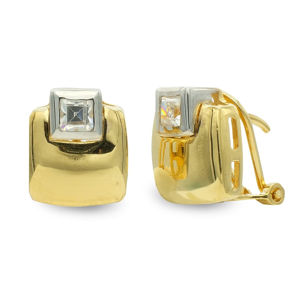 18K PENDIENTES ORO BICOLOR CUADROS CON CIRCONITA