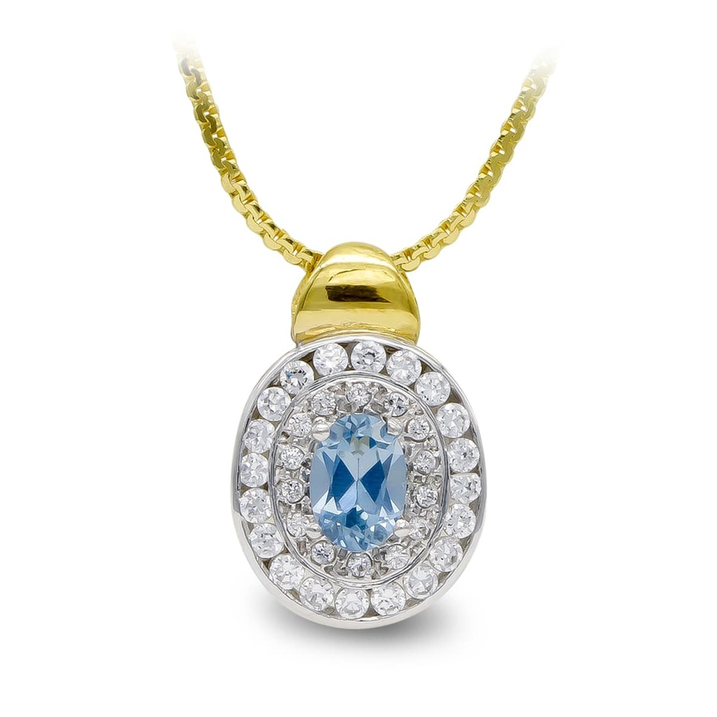 18K GARGANTILLA ORO BICOLOR AGUAMARINA Y CIRCONITAS