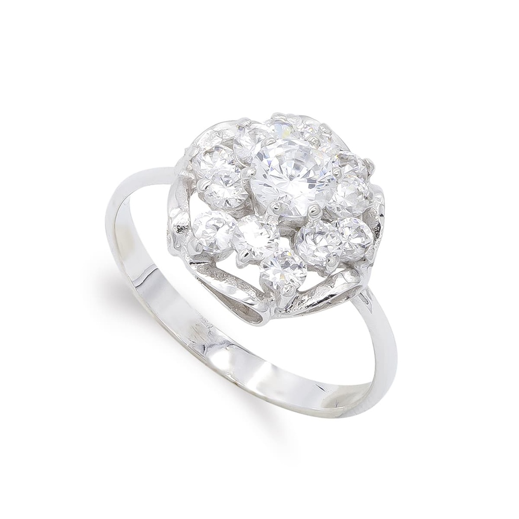 18K SORTIJA ORO BLANCO CUAJO CIRCONITAS Y RAMAS.