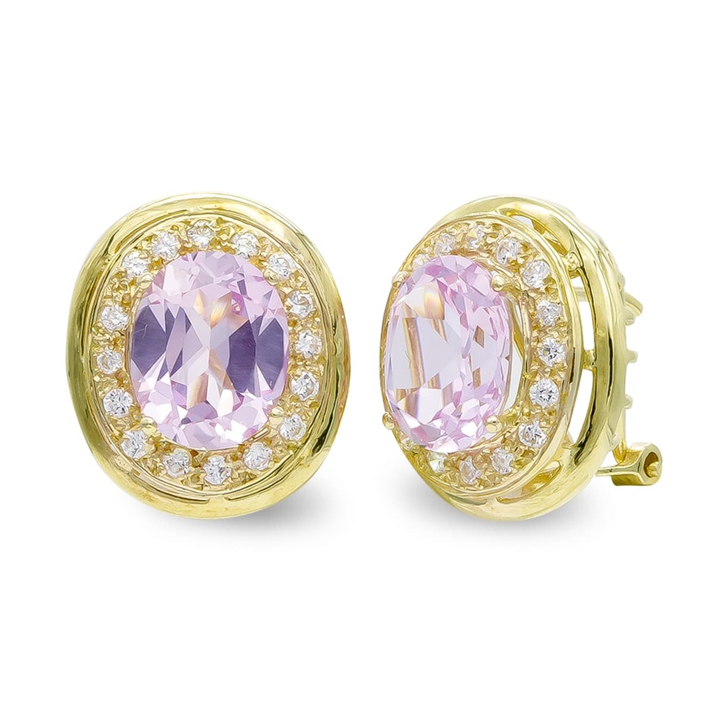 18K PENDIENTES ORO AMARILLO PIEDRA ROSA 10X8 MM Y CIRCONITAS