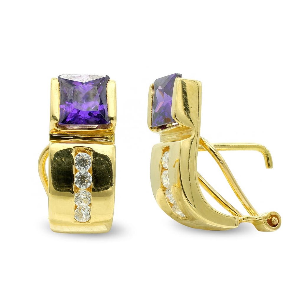 18K PENDIENTES ORO AMARILLO CUADRO CON PIEDRAS