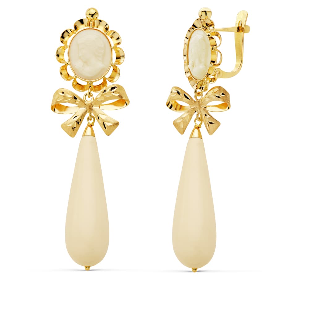 18K PENDIENTES CAMAFEO LAZO MARFIL 62X18