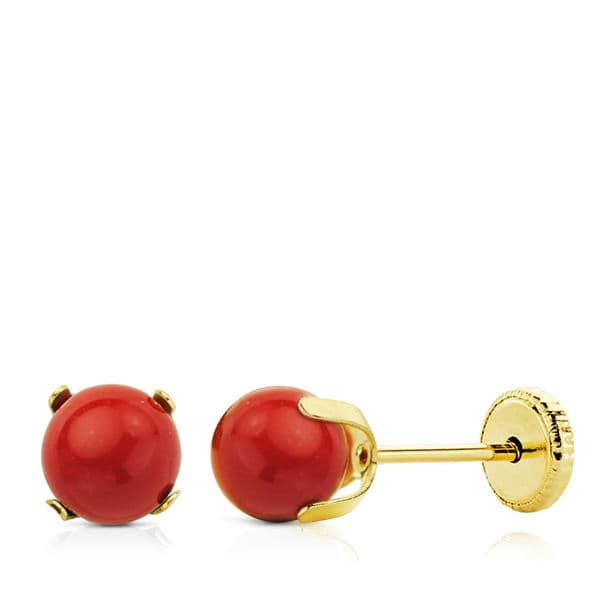 18K PENDIENTES ORO AMARILLO GARRAS CORAL  5X5 MM
