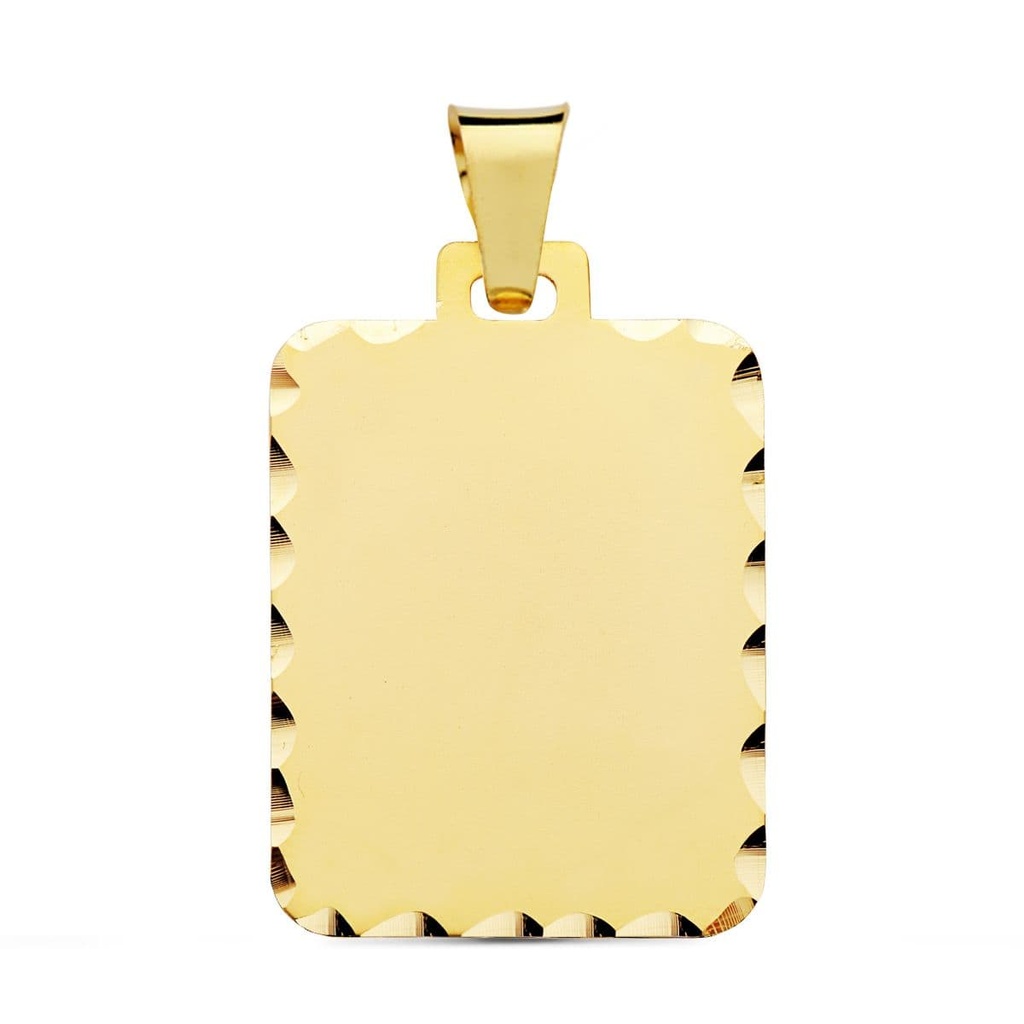 9K CHAPA RECTANGULAR MATE BORDES TALLADOS. 28X20 MM