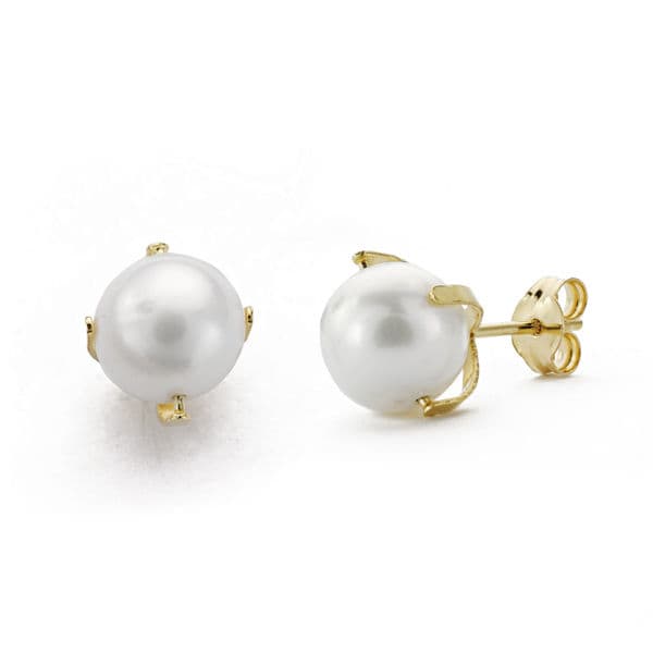 9K PENDIENTES ORO AMARILLO PERLA 7 MM CON 4 PATILLAS. CIERRE PRESION